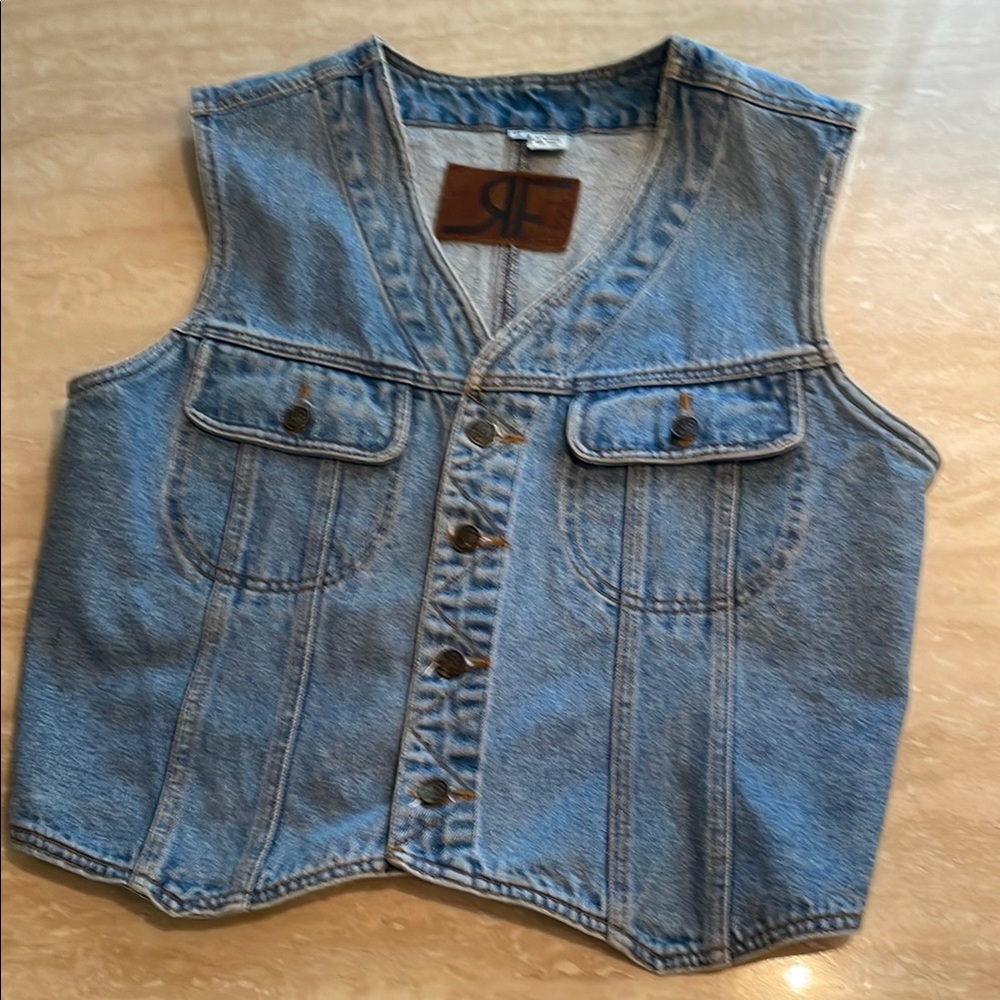 Vintage Denim Vest Western Rafaella size Medium Distressed